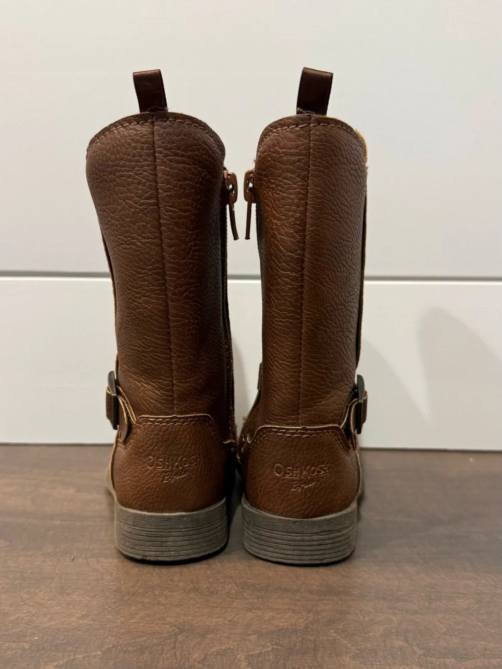 OshKosh B’gosh Girls Brown Riding Boots Buckle Zip Toddler Size 4